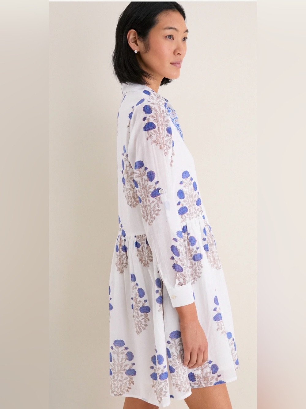 New Tuckernuck Oliphant Laguana Blue Long Sleeve Mini Shirt Dress size Large - Picture 3 of 15